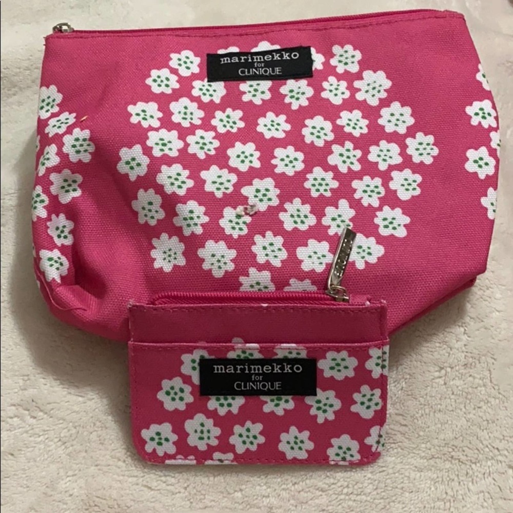 Clinique PINK FLORAL Makeup Bag with Coin Purse